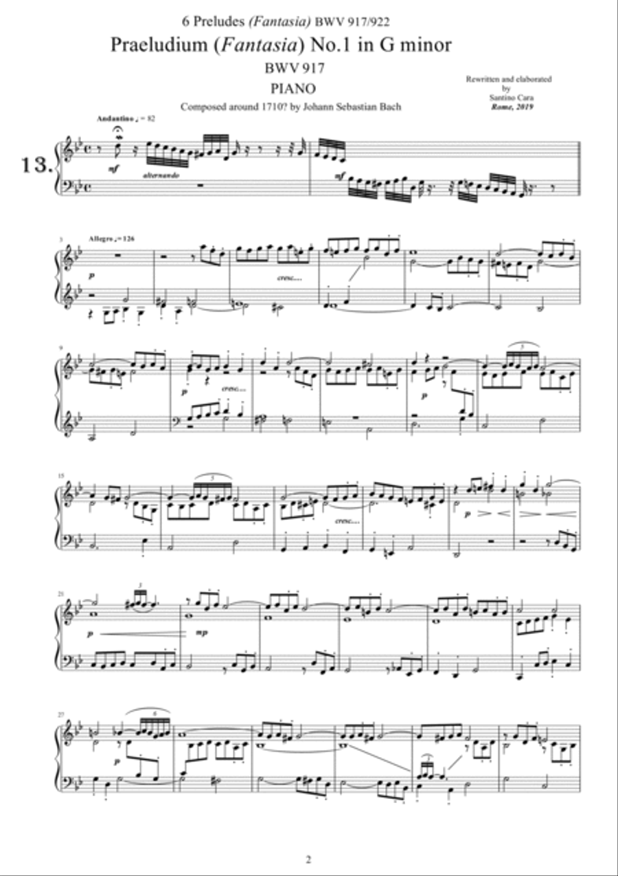 Bach - 6 Preludes (Fantasia) BWV 917-922 for Piano Piano Solo scores gallery preview page 2