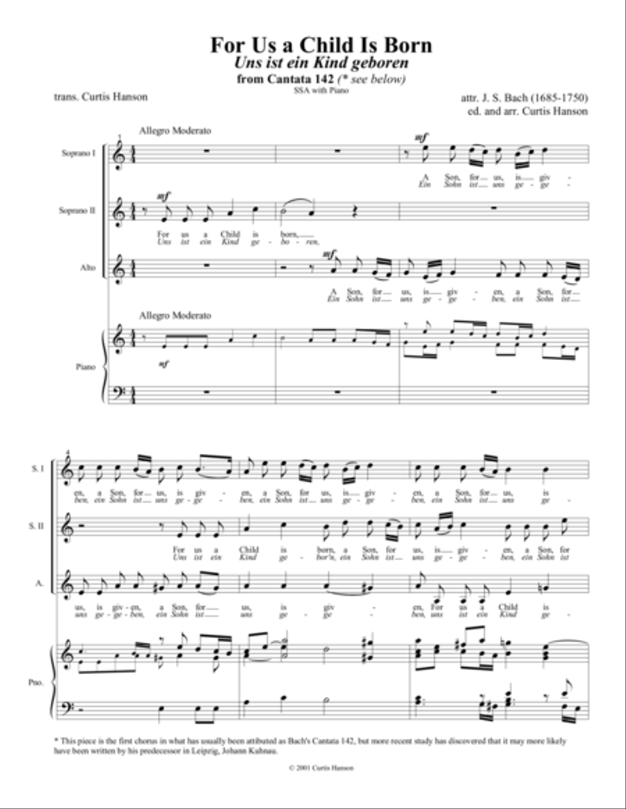 For Us a Child Is Born (SSA) SSA scores gallery preview page 1