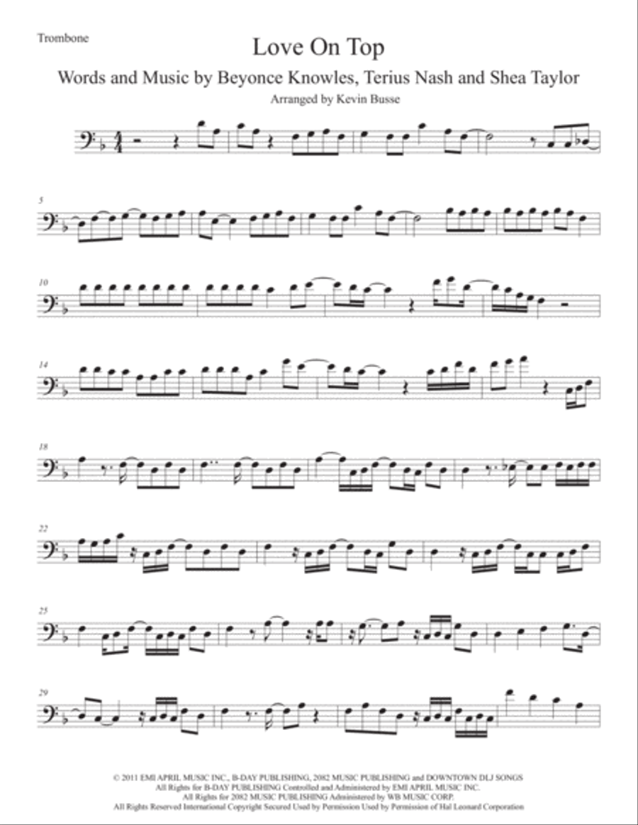 Love On Top Trombone Solo scores gallery preview page 1