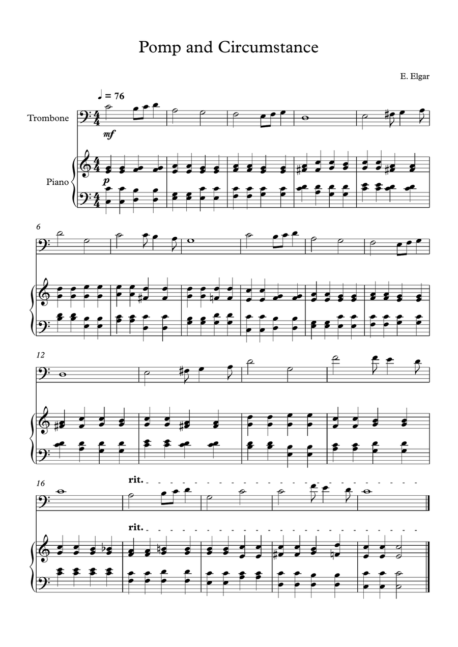 70 Easy Classical Pieces For Trombone & Piano Piano Accompaniment scores gallery preview page 3