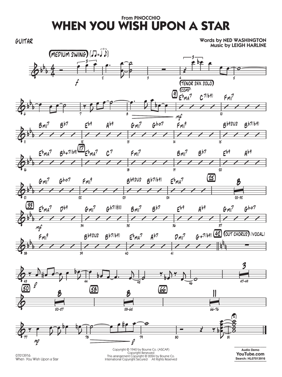 When You Wish Upon A Star (Key: C) (arr. Chuck Israels) - Guitar