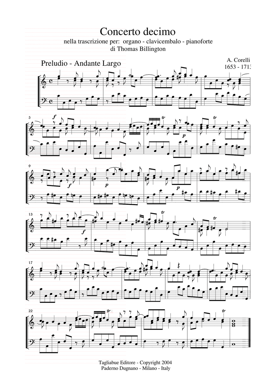 CONCERTO GROSSO - Op. 6 No. 10 - Corelli - Arr. for Piano/Organ Organ scores gallery preview page 2