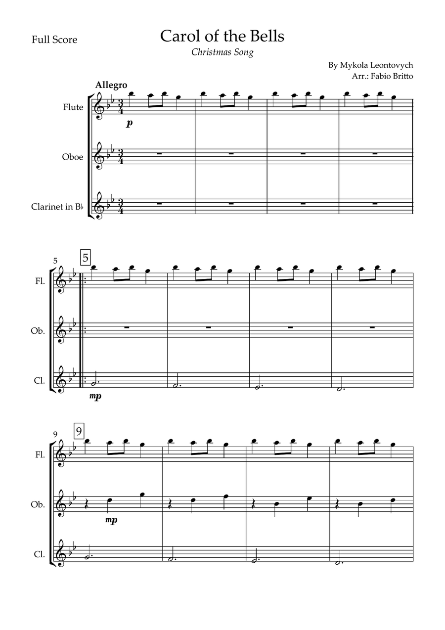 Carol of the Bells (Christmas Song) for Woodwind Trio Woodwind Trio scores gallery preview page 1