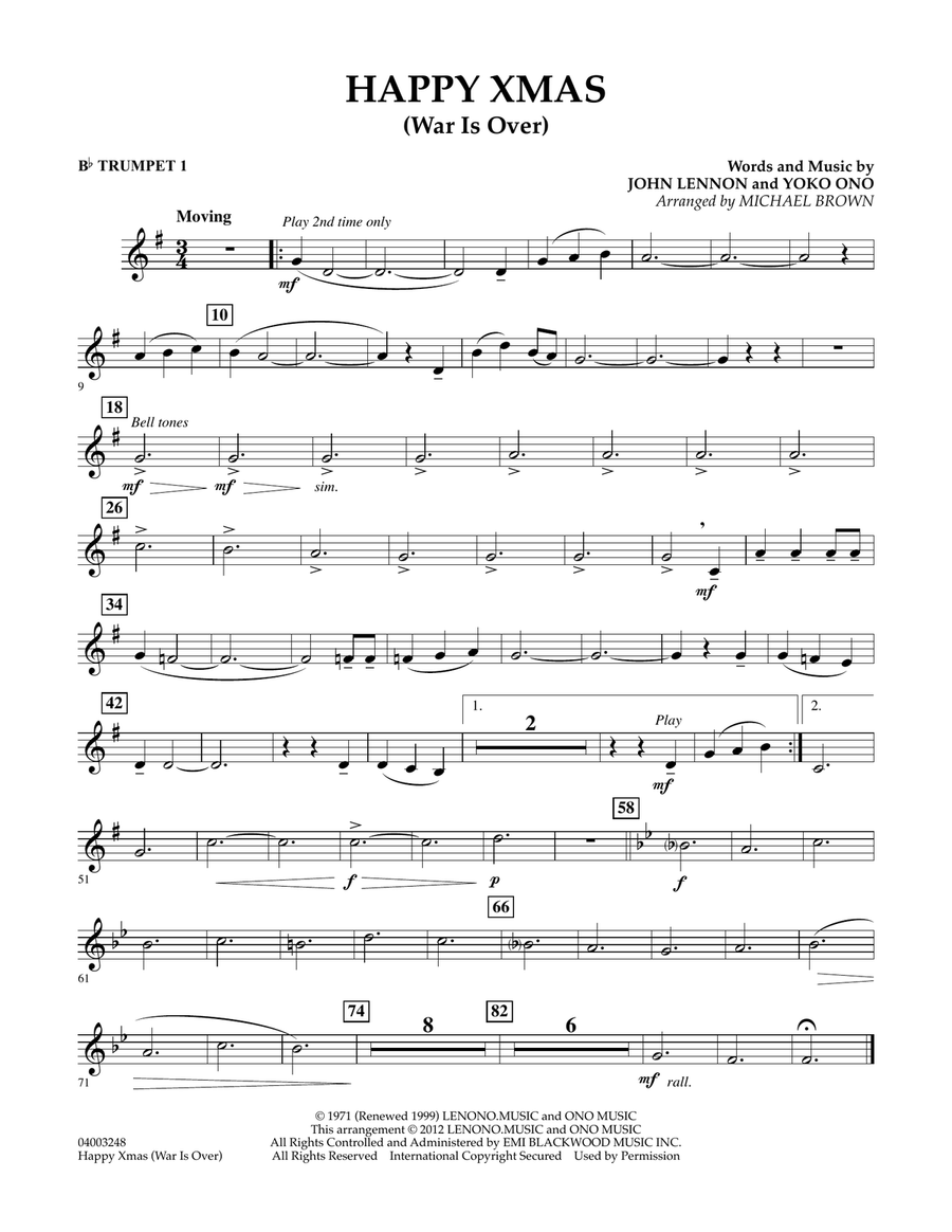 Happy Xmas (War Is Over) - Bb Trumpet 1 Concert Band scores gallery preview page 1