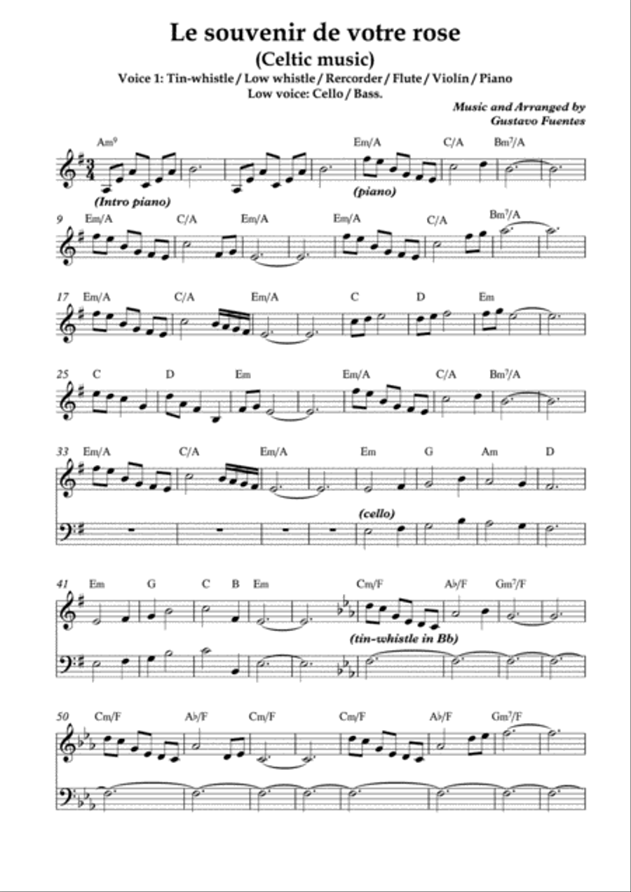 Le souvenir de votre rose, Celtic Song by Gustavo Fuentes Small Ensemble scores gallery preview page 2