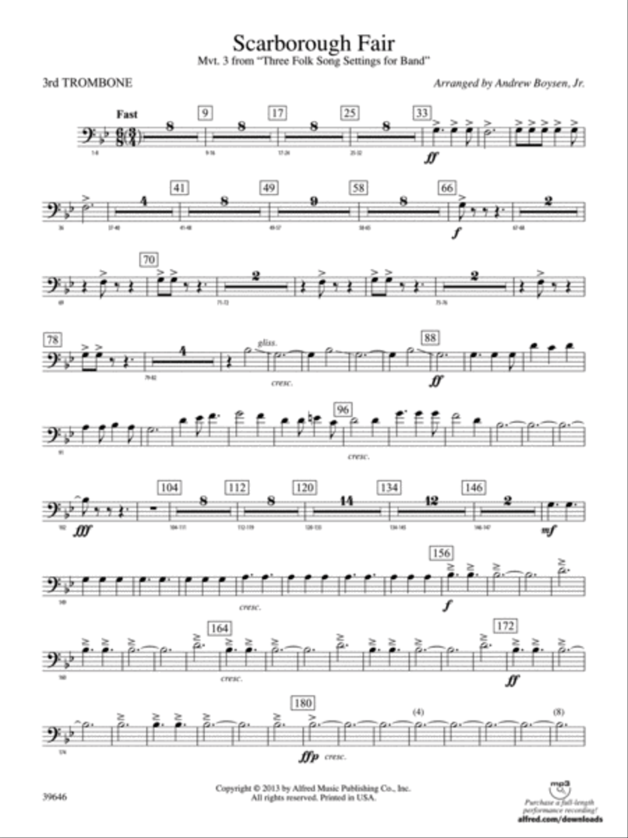 Scarborough Fair: 3rd Trombone Concert Band scores gallery preview page 1