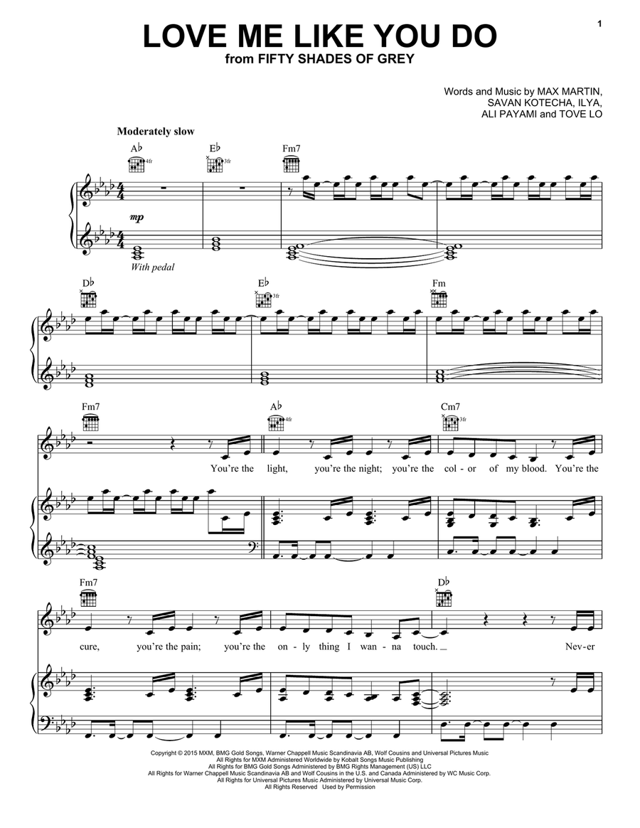 Love Me Like You Do Piano, Vocal, Guitar scores gallery preview page 1