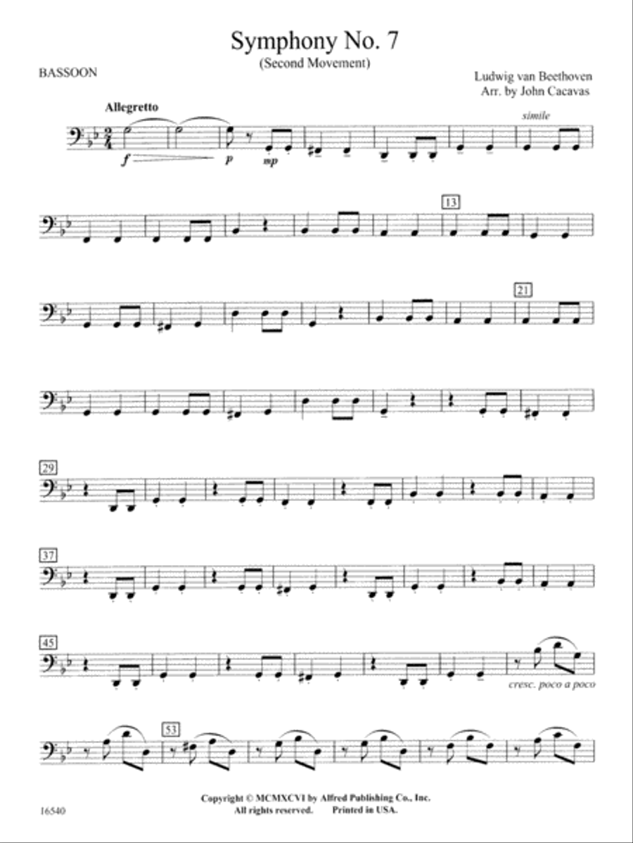 Symphony No. 7 (Second Movement): Bassoon Concert Band scores gallery preview page 1