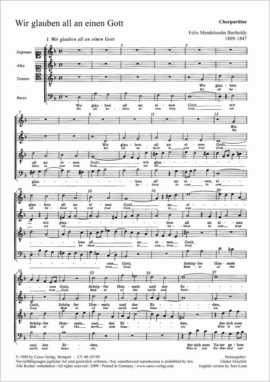 We all believe in one true God (Wir glauben all an einen Gott) 4-Part scores gallery preview page 1