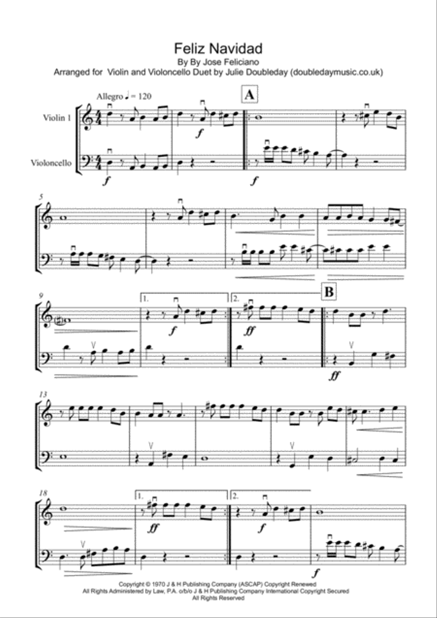 Feliz Navidad String Duet scores gallery preview page 1