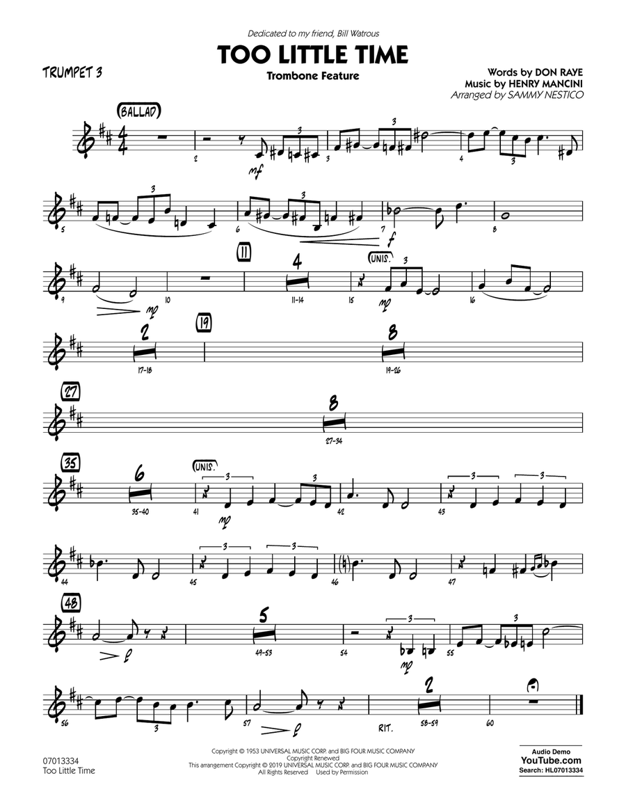 Too Little Time (arr. Sammy Nestico) - Conductor Score (Full Score) - Trumpet 3 Jazz Ensemble scores gallery preview page 1
