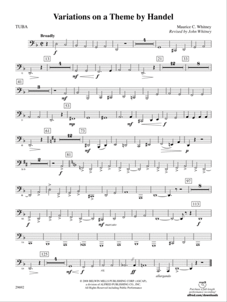 Variations on a Theme by Handel: Tuba Full Orchestra scores gallery preview page 1