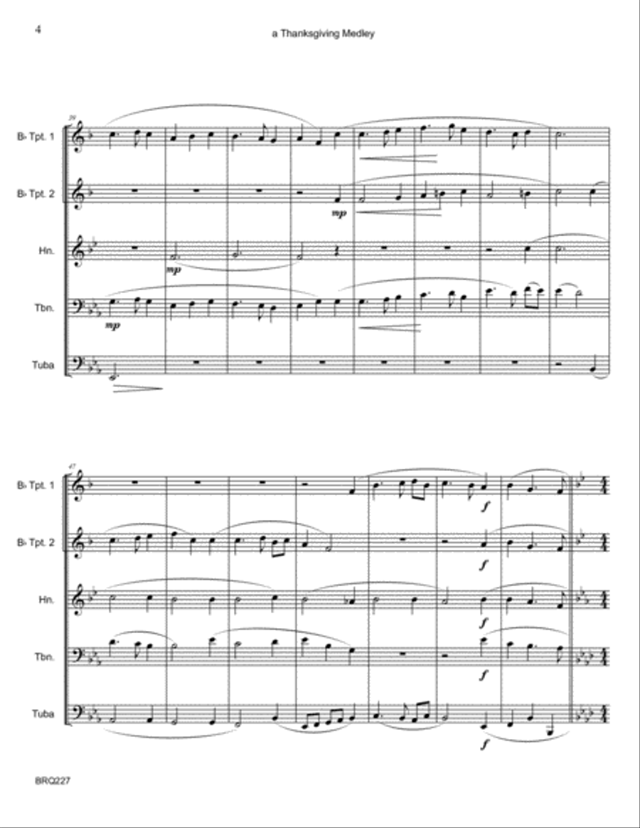 THANKSGIVING MEDLEY - hymns for BRASS QUINTET (unaccompanied) Brass Quintet scores gallery preview page 4