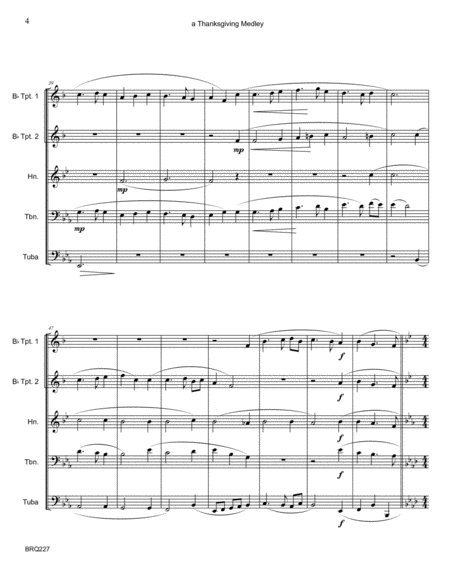 THANKSGIVING MEDLEY - hymns for BRASS QUINTET (unaccompanied) image number null