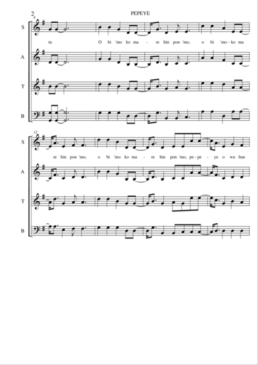 Pepeye (The Duck) SATB 4-Part scores gallery preview page 2