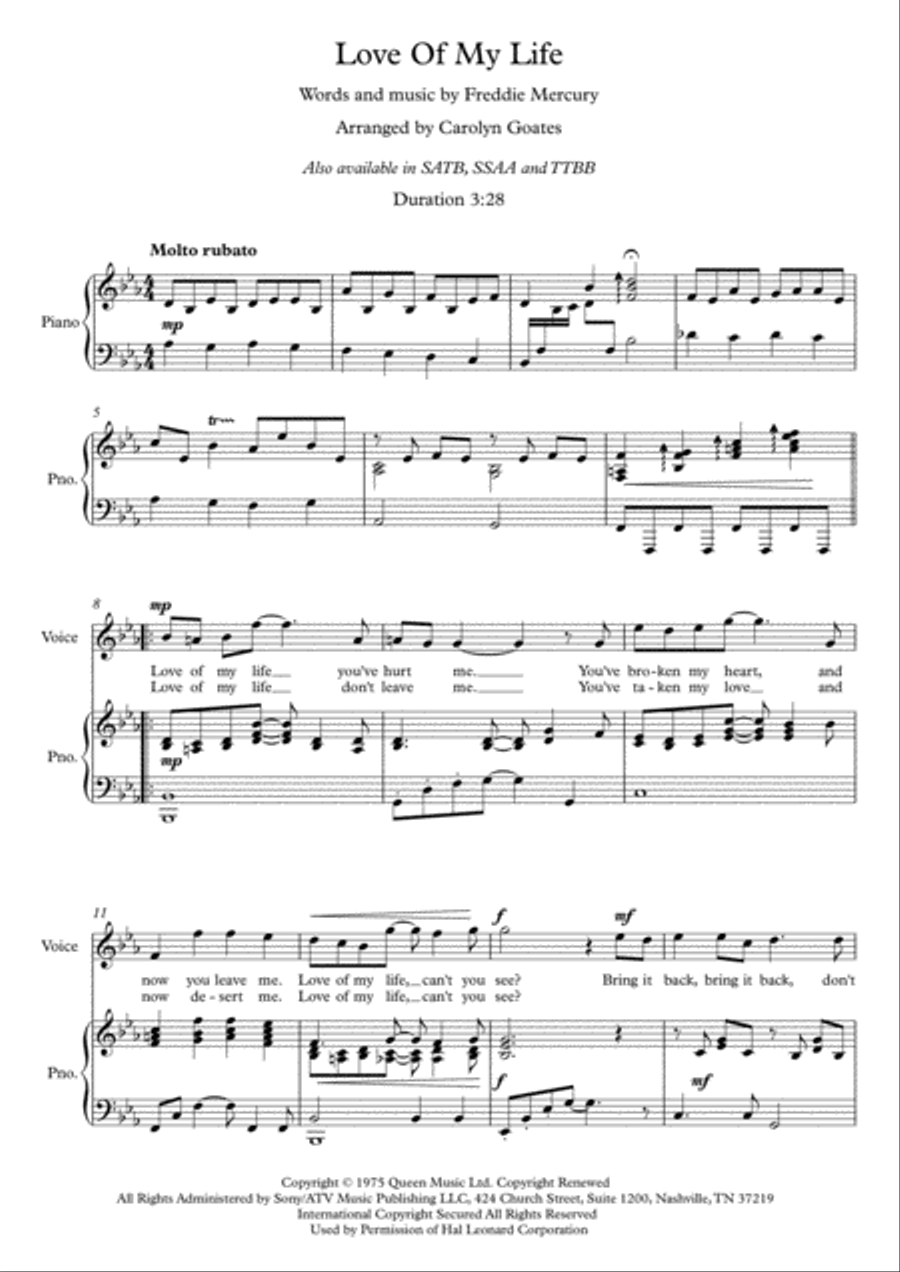Love Of My Life Voice scores gallery preview page 1