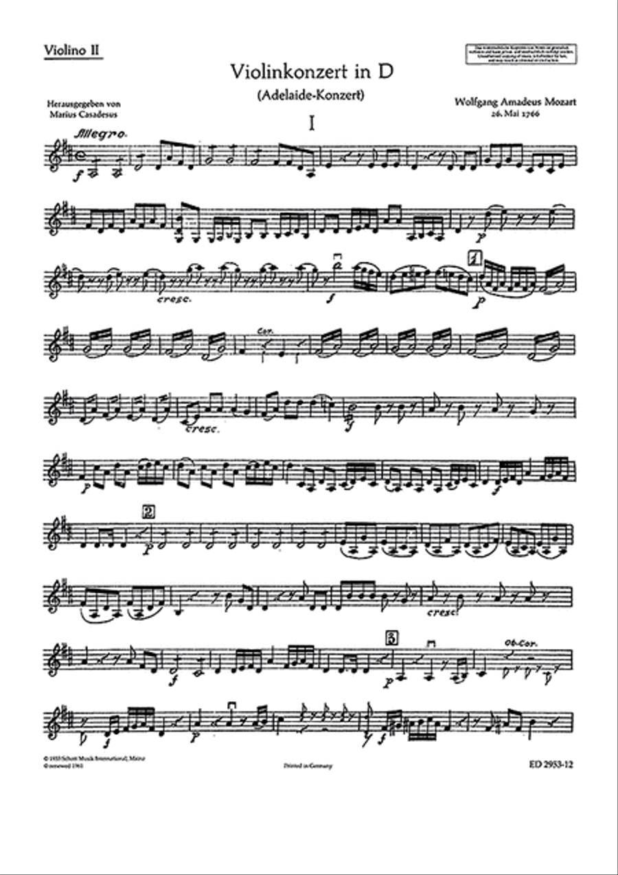 Concerto D Major KV Anh. 294A by Wolfgang Amadeus Mozart Orchestra - Sheet Music