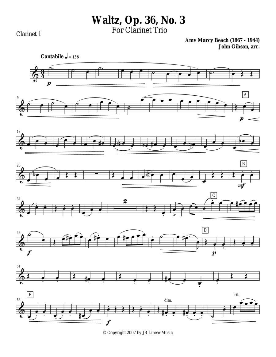 Waltz by Amy Beach set for Clarinet Trio Clarinet Trio scores gallery preview page 6
