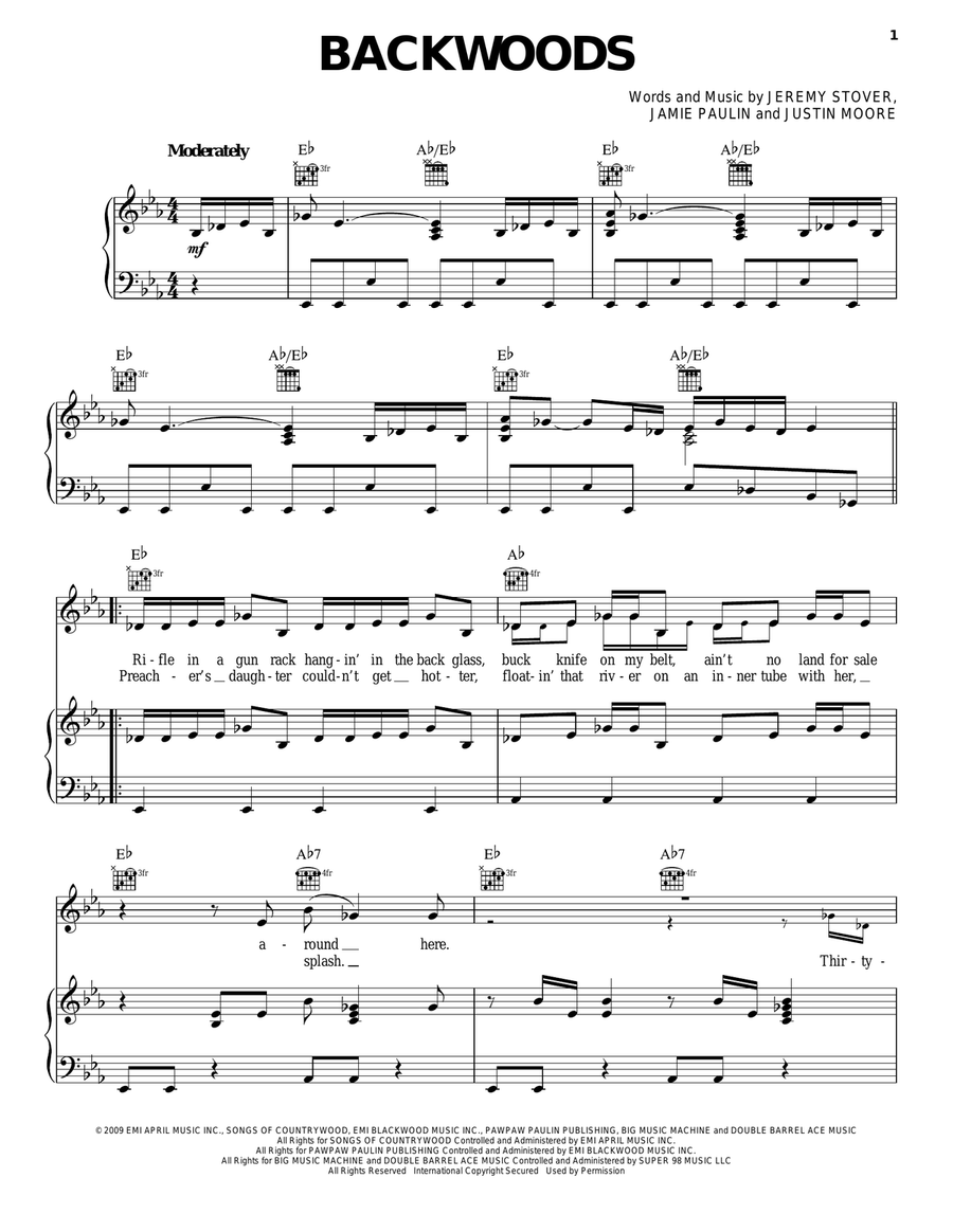 Backwoods Backwoods Piano, Vocal, Guitar scores gallery preview page 1
