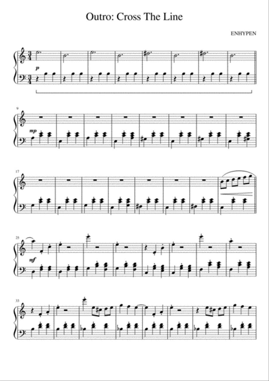 Outro : Cross The Line Outro : Cross The Line Piano Solo scores gallery preview page 1
