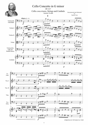 Vivaldi - Cello Concerto in G minor RV 417 for Cello, Strings and Cembalo