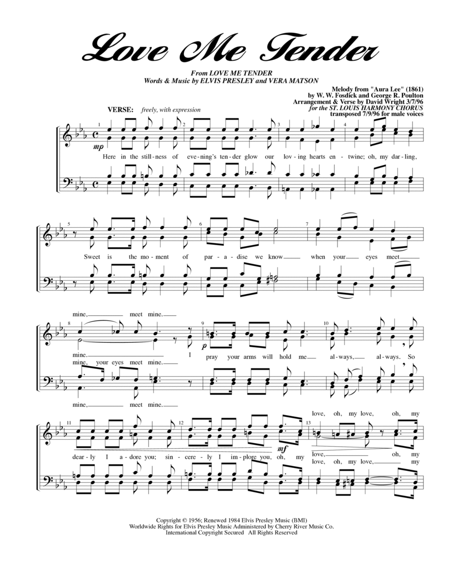Love Me Tender Love Me Tender A Cappella scores gallery preview page 1
