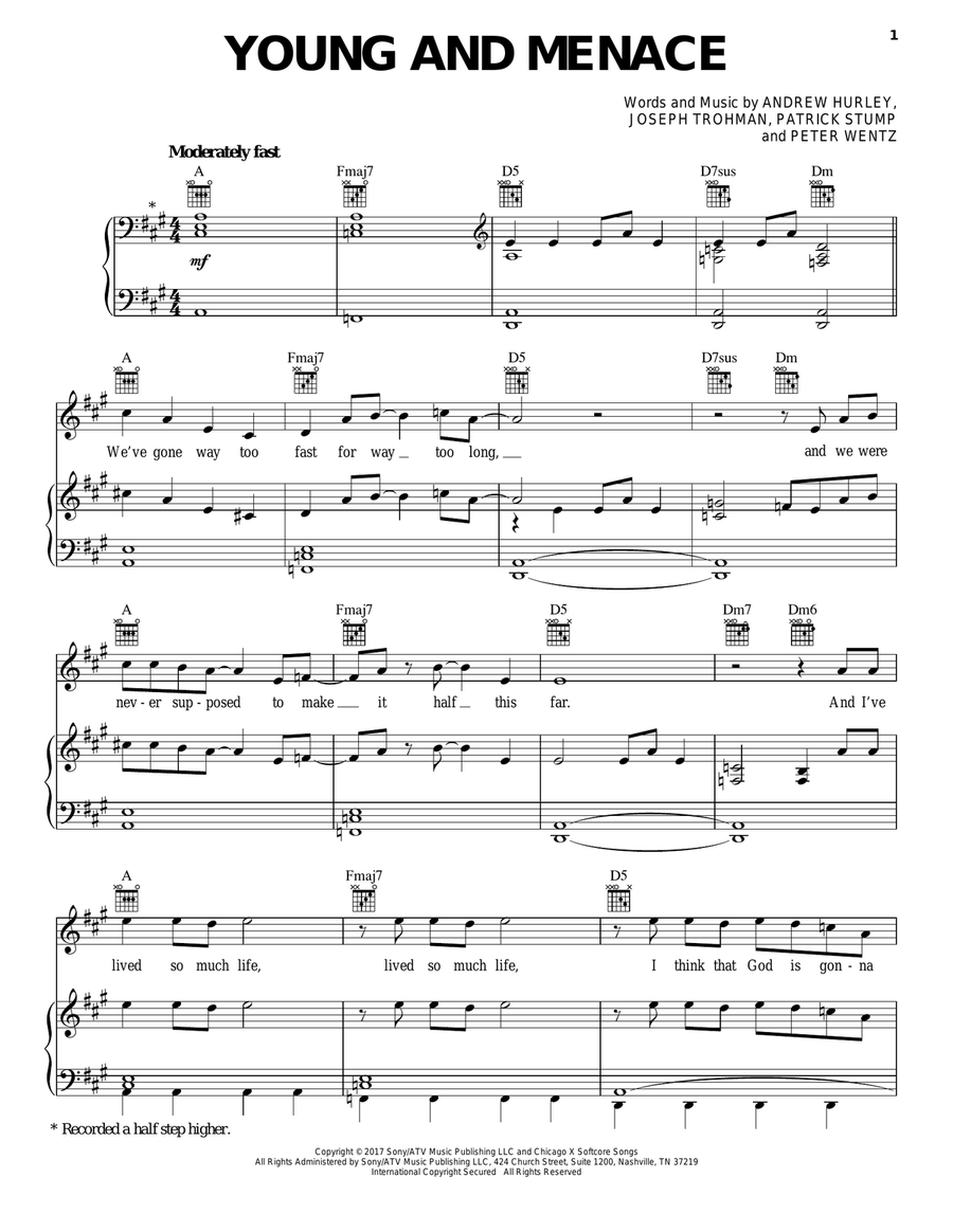 Young And Menace Young And Menace Piano, Vocal, Guitar scores gallery preview page 1