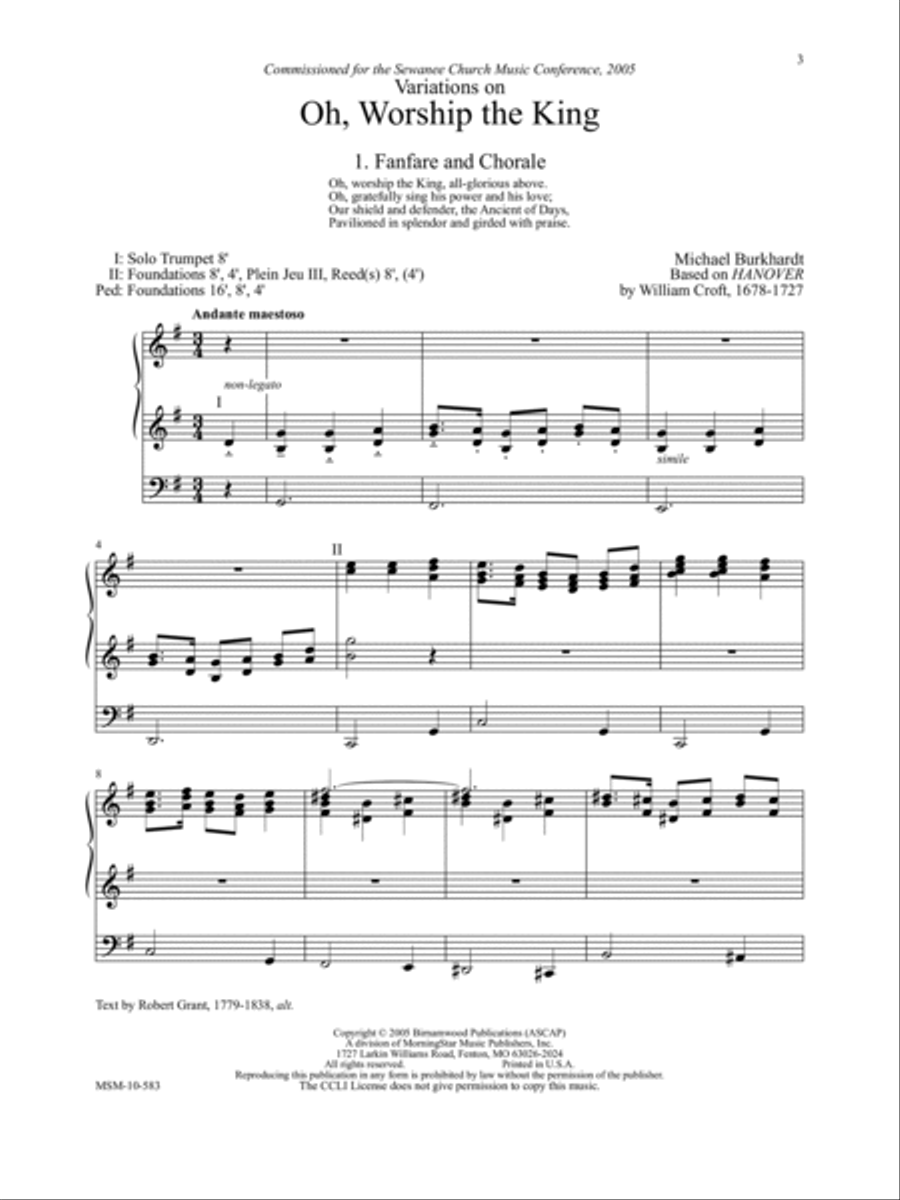Oh, Worship the King Variations for Organ on Hanover Organ scores gallery preview page 5