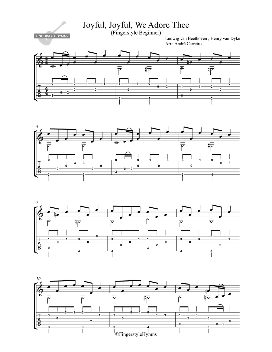 Book cover for Joyful Joyful We Adore Thee - Fingerstyle Guitar (Beginner)