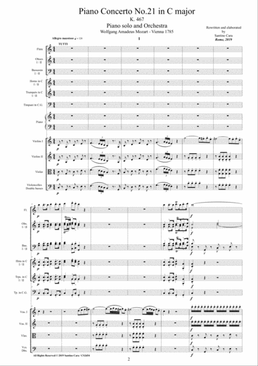 Mozart - Piano Concerto No.21 in C major K 467 for Piano solo and Orchestra - Score and Parts Chamber Orchestra scores gallery preview page 2