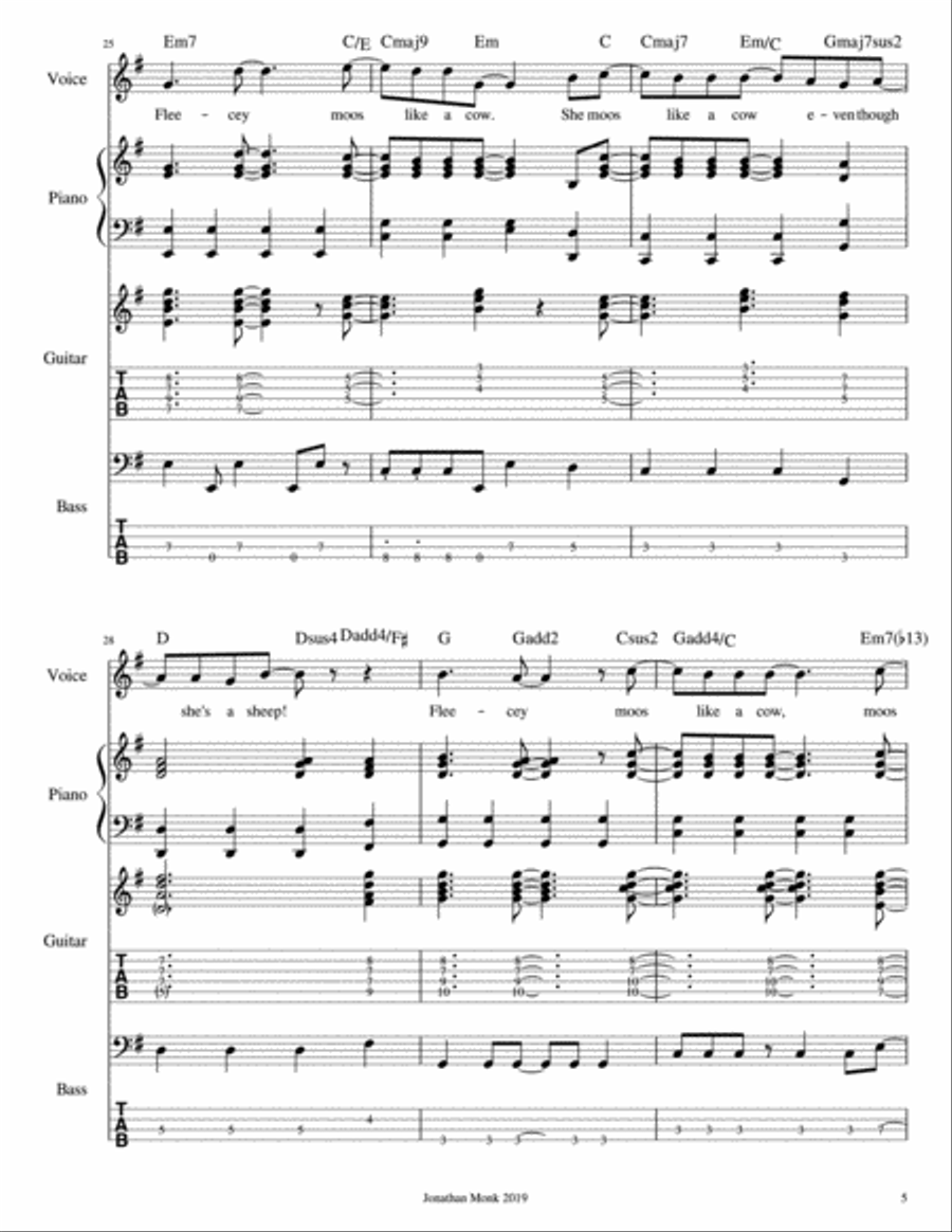 Fleecey Moos Like A Cow Piano, Vocal, Guitar scores gallery preview page 5