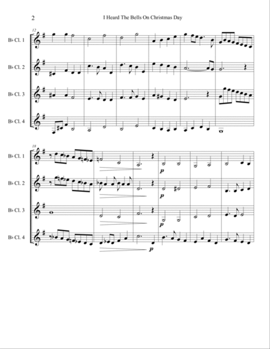 I Heard The Bells On Christmas Day Clarinet Quartet scores gallery preview page 2