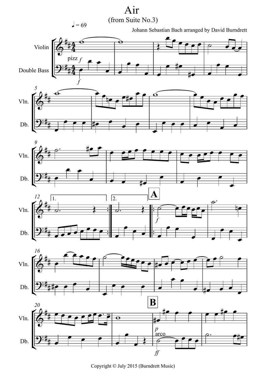 Air on a G String for Violin and Double Bass Duet String Duet scores gallery preview page 1