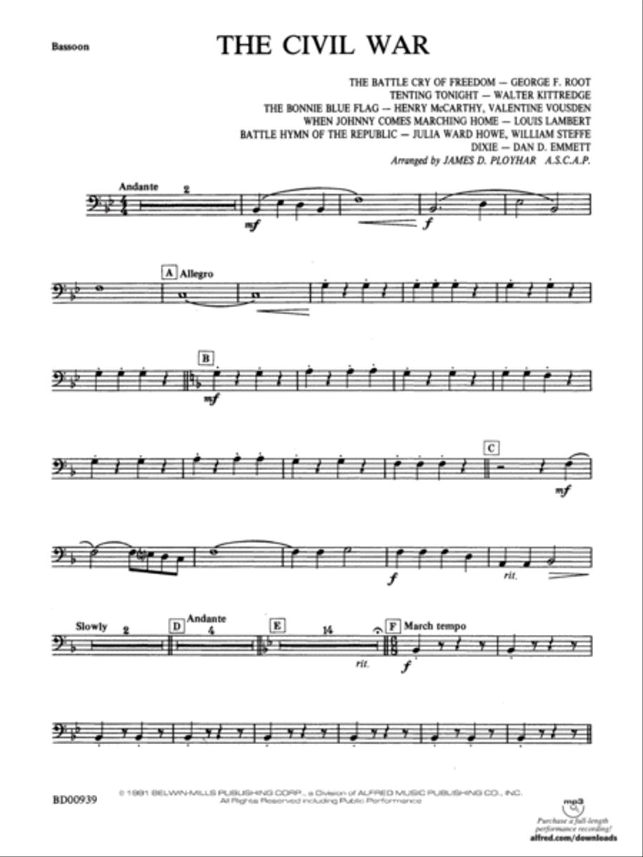 The Civil War: Bassoon The Civil War: Bassoon Concert Band scores gallery preview page 1
