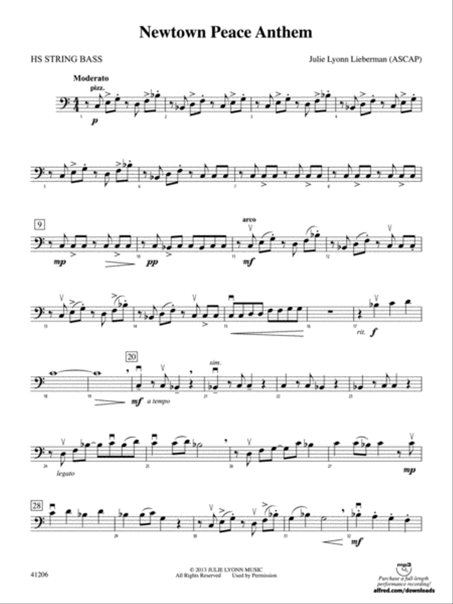 Newtown Peace Anthem: HS String Bass String Orchestra scores gallery preview page 1