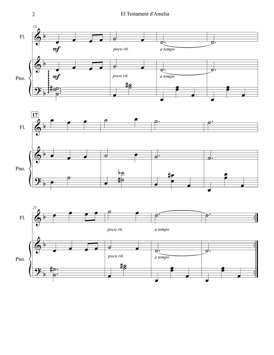 El Testament d'Amelia-Flute Solo Chamber Music scores gallery preview page 3