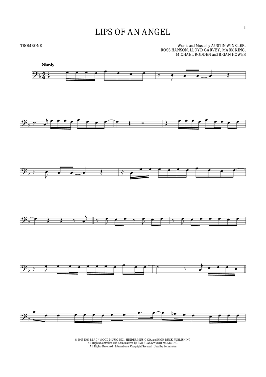 Lips Of An Angel Trombone Solo scores gallery preview page 1