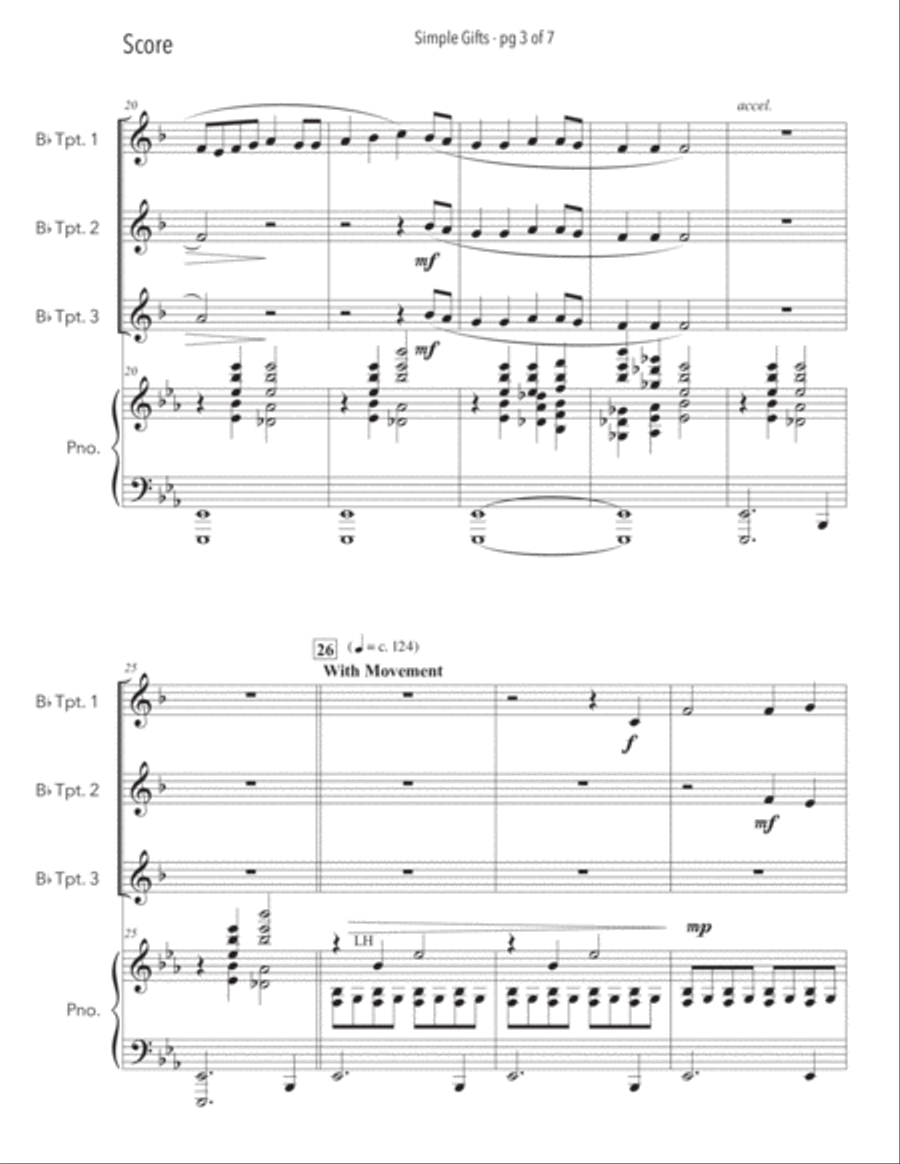 Simple Gifts - Trumpet Trio with Piano Accompaniment Trumpet Trio scores gallery preview page 4