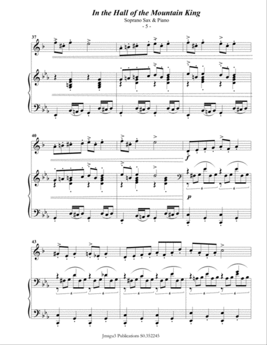 Grieg: Hall of the Mountain King from Peer Gynt Suite for Soprano Sax & Piano Soprano Saxophone scores gallery preview page 6