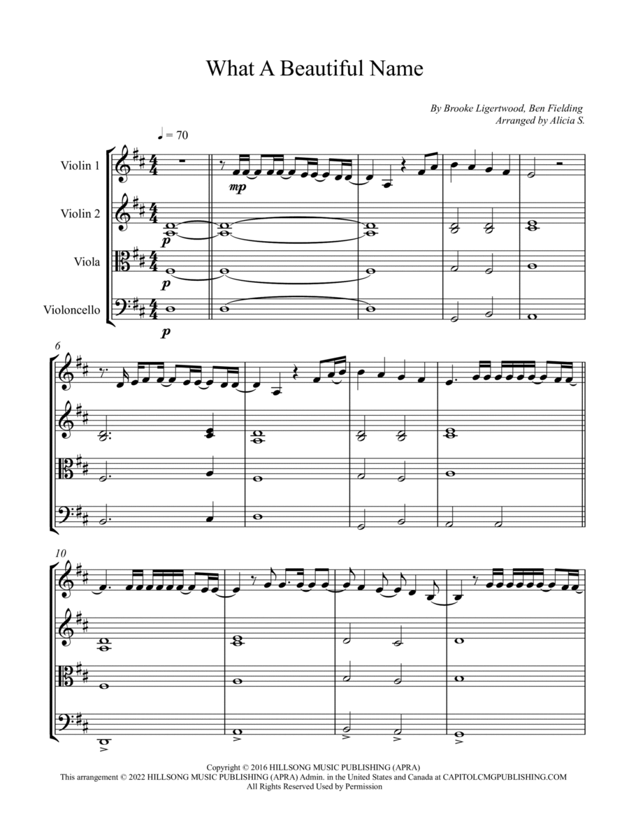 What A Beautiful Name String Quartet scores gallery preview page 1