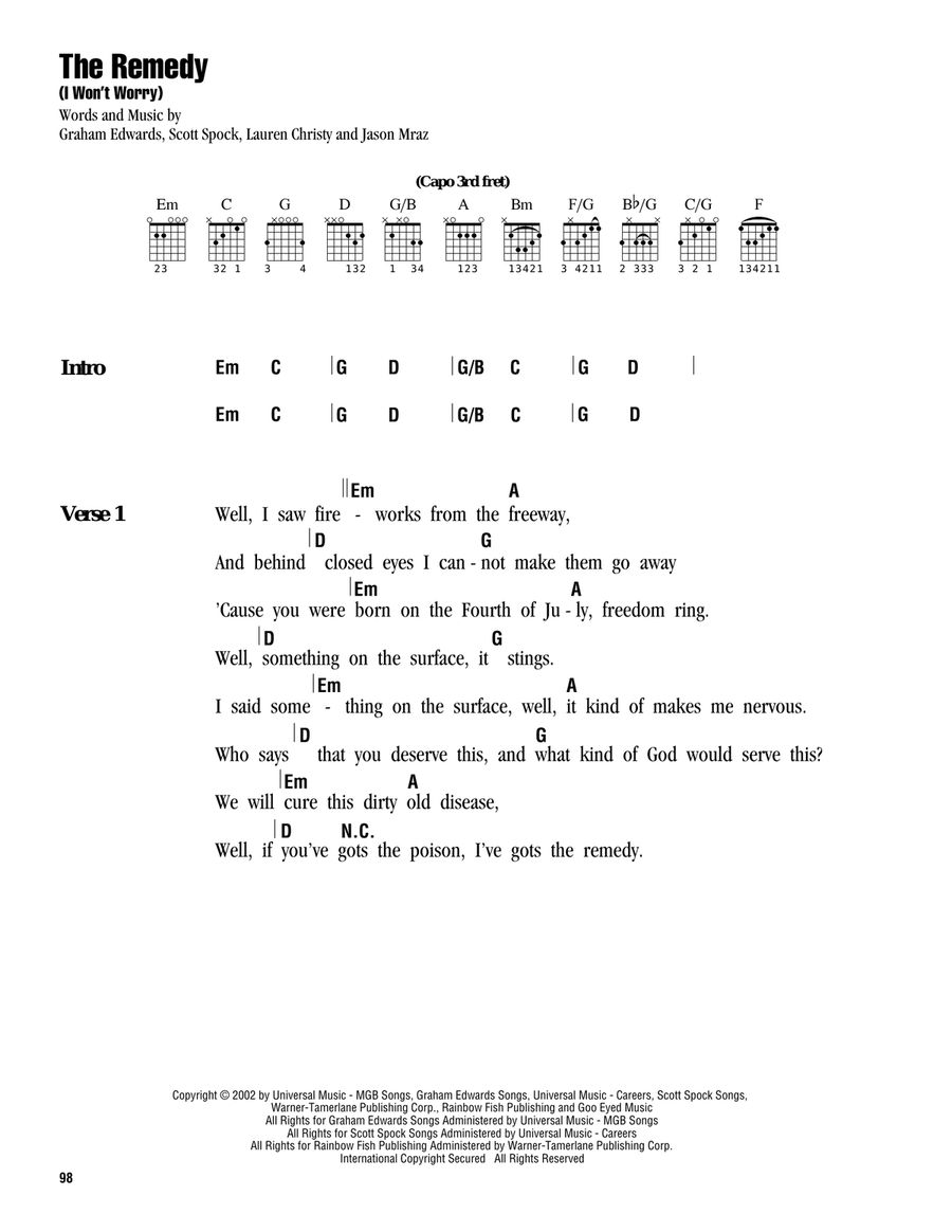 The Remedy (I Won't Worry) Acoustic Guitar scores gallery preview page 1