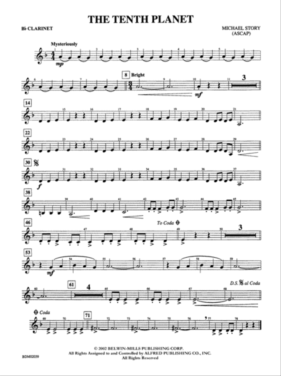 The Tenth Planet: 1st B-flat Clarinet Concert Band scores gallery preview page 1