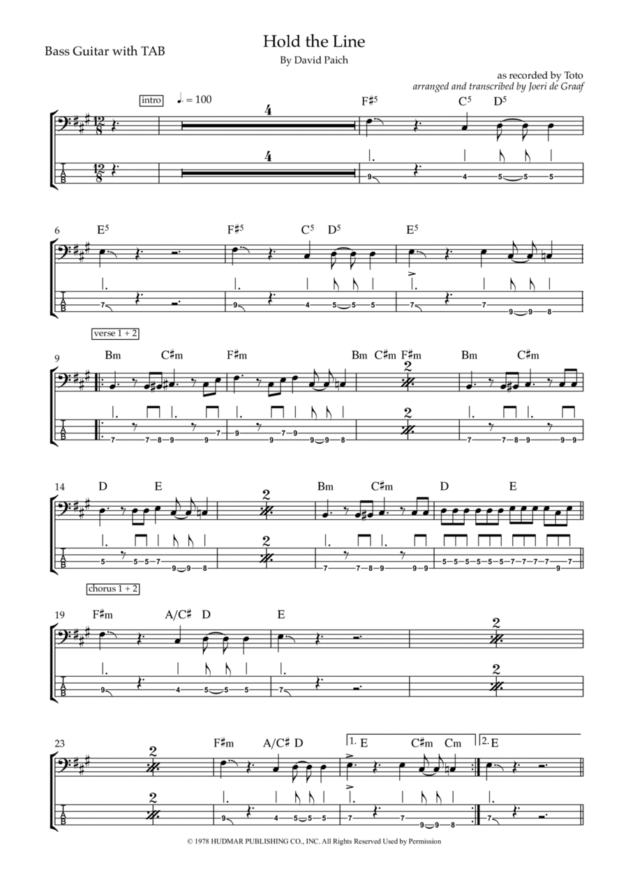 Hold The Line Guitar Tablature scores gallery preview page 1