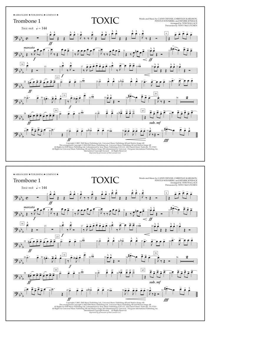 Toxic (arr. Tom Wallace) - Trombone 1