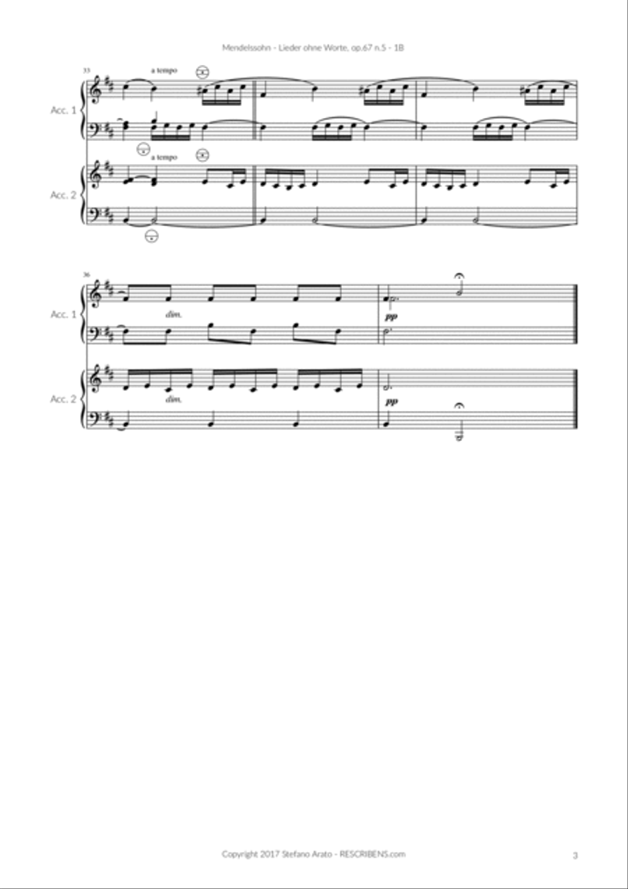 Lieder ohne Worte op.67 n.5 (1B) Accordion scores gallery preview page 5