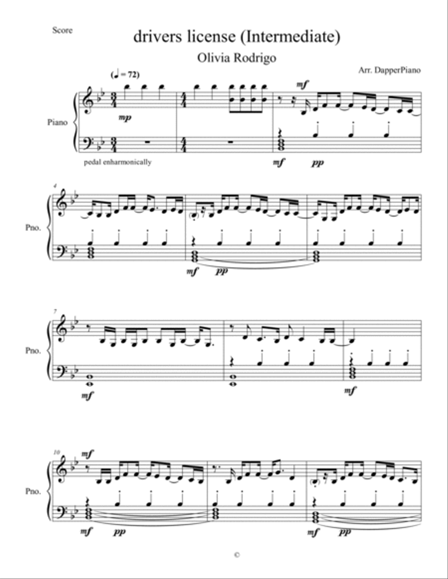 Drivers License Drivers License Piano Solo scores gallery preview page 1