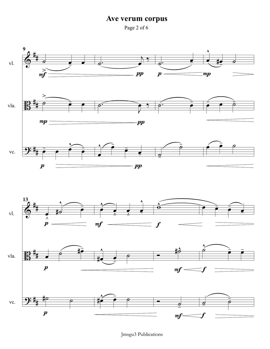 Mozart: Ave Verum Corpus for String Trio String Trio scores gallery preview page 2