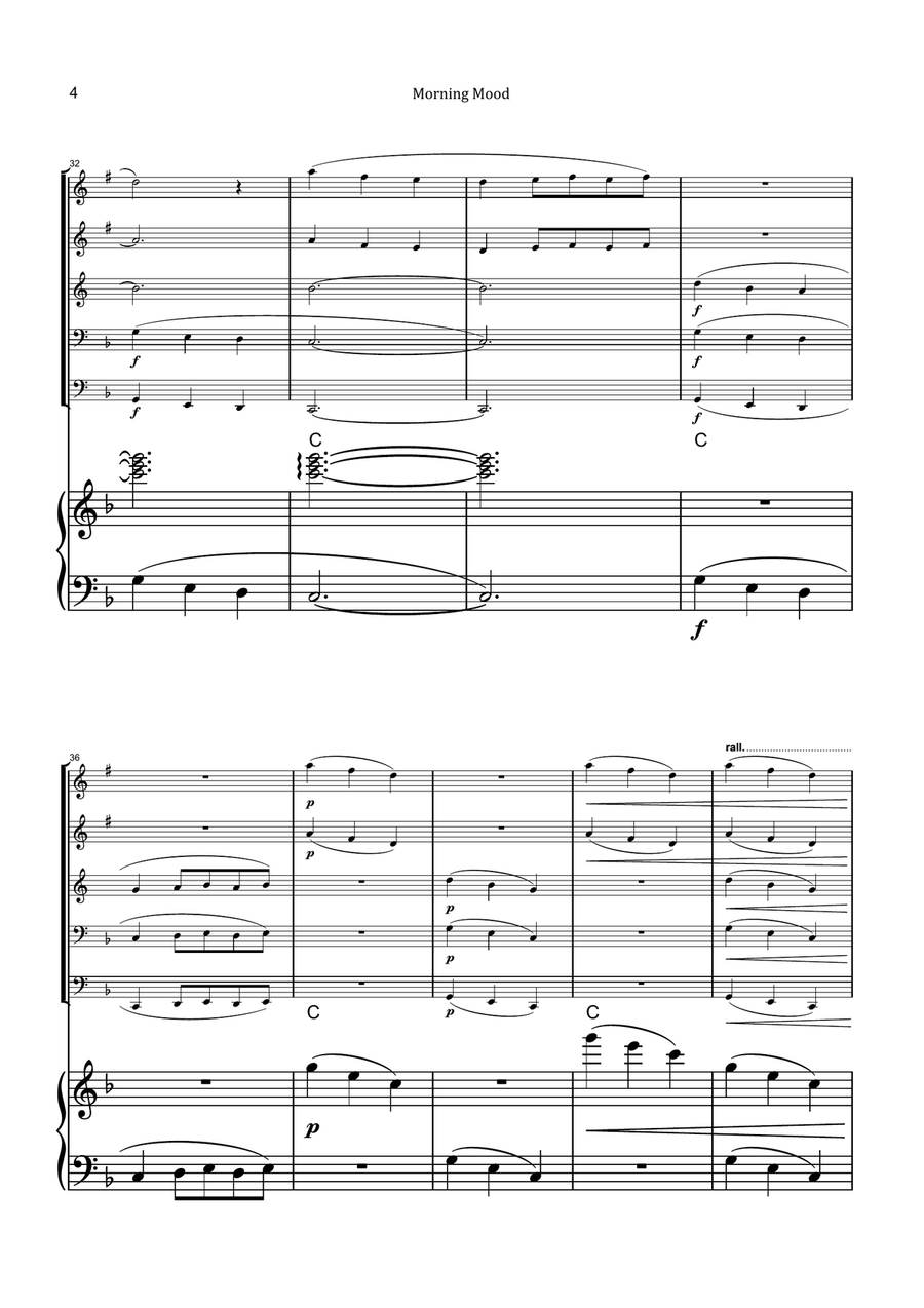 Morning Mood by Grieg - Brass Quintet & Piano with Chord Notation Brass Quintet scores gallery preview page 4