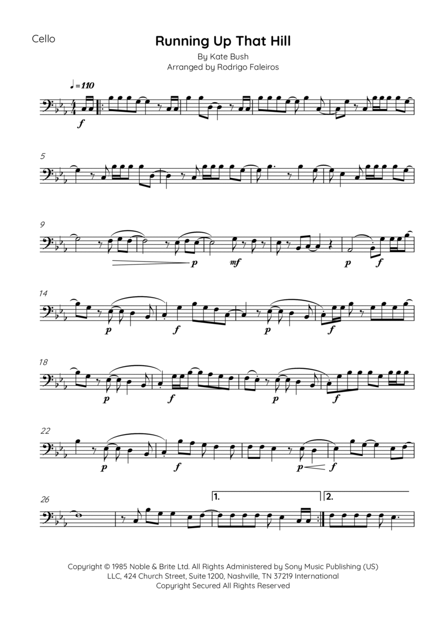 Running Up That Hill Cello Solo scores gallery preview page 1
