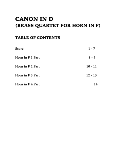 Canon in D (in Bb major): Horn in F Quartet image number null